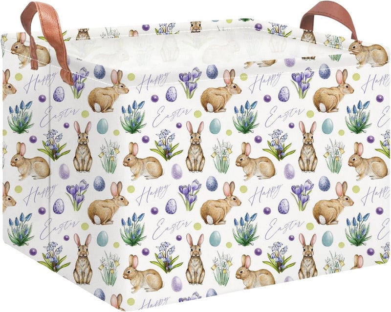 NTAOHAMPER Rectangular Easter Eggs Basket Empty,Toys Storage Bin with Handles,Baby Room Decor,Gift Basket(Watercolor Eggs) - Image 1